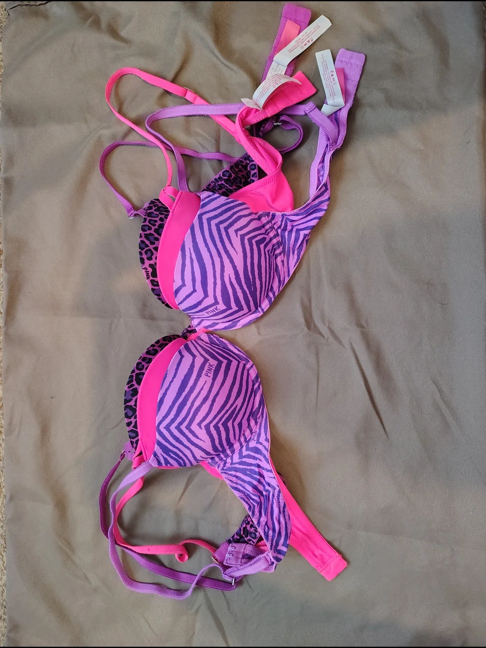 Victoria's Secret PINK Hot Pink & Purple Animal-Print Bra (3 Pack)